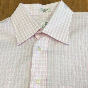 Peter Millar Men's Shirt - Pink and White Check Plaid - Size M (15.5) - STAINS